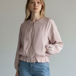 Zara Basic lightweight crew neck peplum drawstring windbreaker jacket lilac pink
